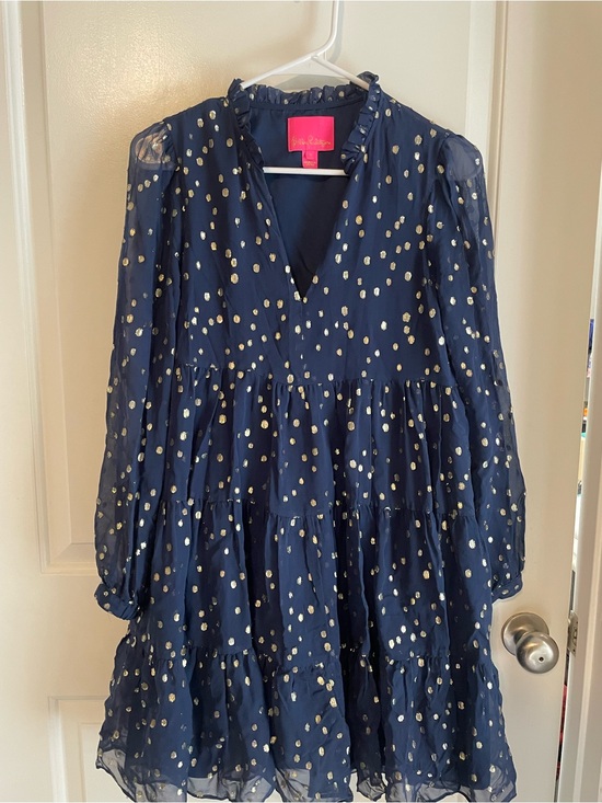 Lilly Pulitzer Dresses & Skirts - Lilly Pulitzer Navy Dress with Gold Metallic Polka Dots